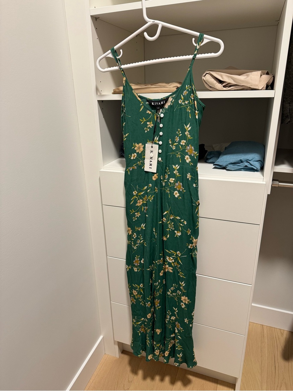 Kivari Emerald Green Floral Spaghetti - Strap Jumpsuit